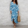 thumbnail image 4 of DISNIMO Palm Tree Print Maxi Dresses for Women Loose V Neck Midi Dress Linen Style Casual Dress Lightweight 3/4 Sleeve Dresses, XL, 4 of 6