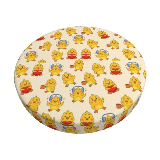 Disketp Cute Chicken Funda Redonda para Taburete, Funda de Cojín para Silla de Bar Suave y Elástica-14 inch
