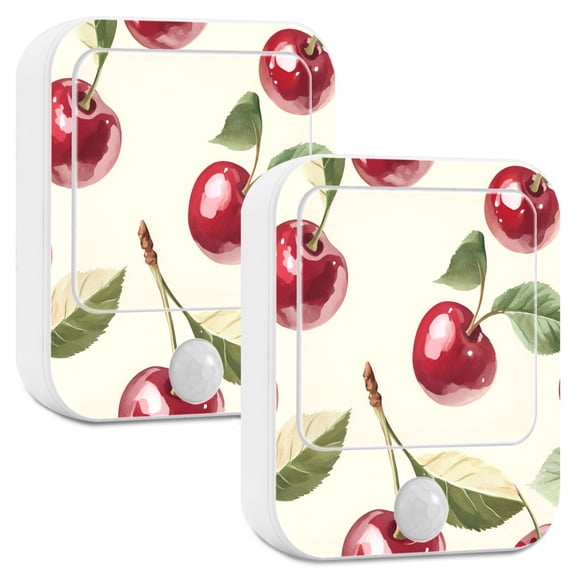 Yayeee LED Night Lights with Motion Detectors Auto Dusk to Dawn Light Sensors, 2 Pack, Cute Cherry