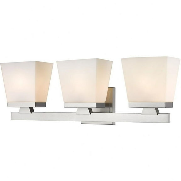 3 Light Contemporary Steel Vanity Light Fixture with Etched Opal Glass-7.75 inches H By 23 inches W-Brushed Nickel Finish Bailey Street Home