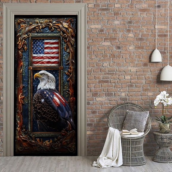 Aespoir Independence Day Cloth Door Decoration, Exquisite Flag Eagle Background Cloth, for Room Decor & Wall Decor, 35 X 70 In