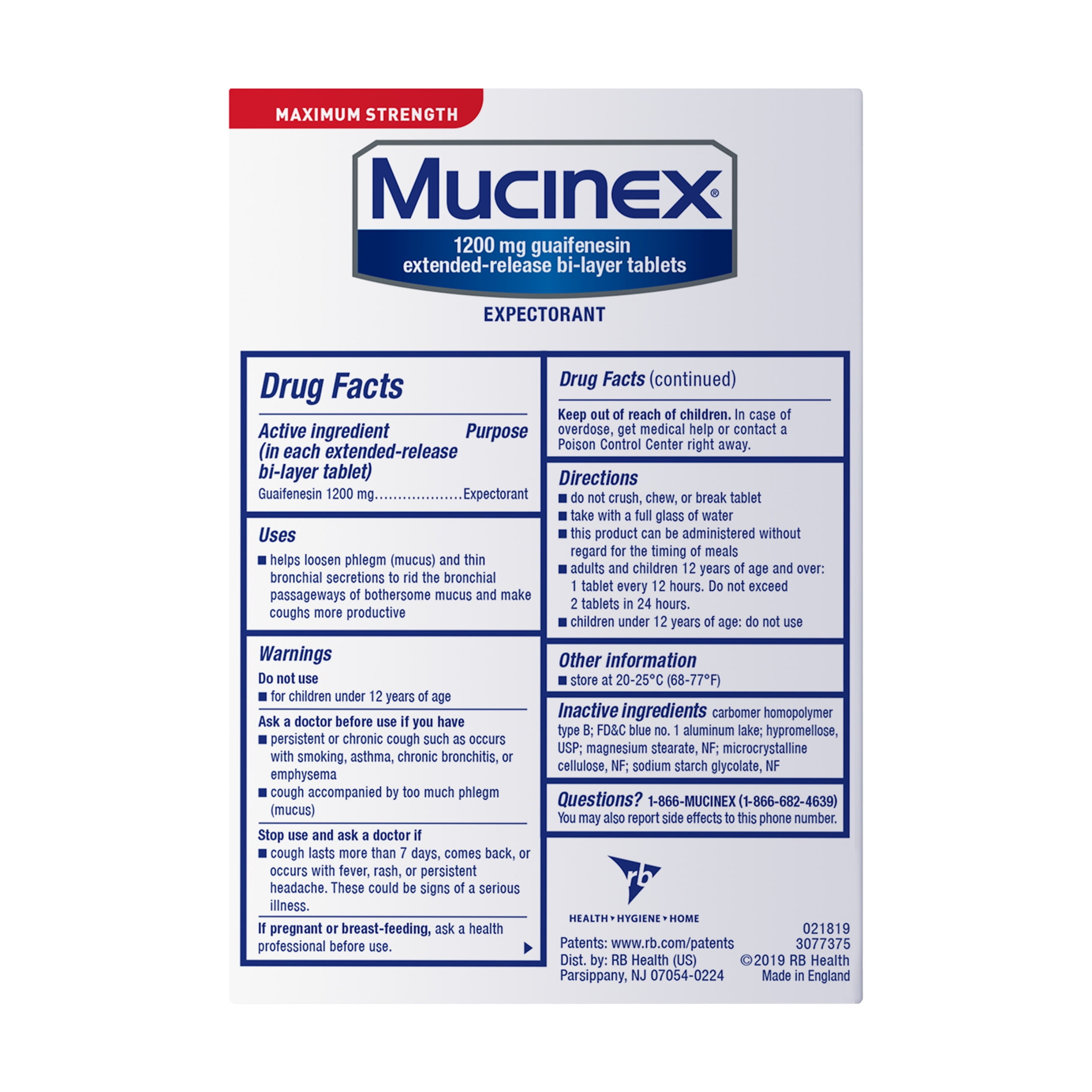 Mucinex 12 Hour Max Strength Expectorant, OTC Medicine for Excess Mucus Relief, FSA/HSA, 14 Tablets