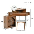 thumbnail image 6 of MODERNLUXE Corner Makeup Vanity Desk with Folding Mirror and Lights,Modern Vanity Set with 1 Stool,2 Drawers and 3 Shelves for Bedroom,Women, and Girls,Walnut, 6 of 7