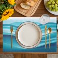 thumbnail image 4 of Turquoise Striped Placemats Set of 8, Modern Abstract Art Wave Moire Gradient Placemats for Dining Table, Place Mats for Kitchen Tabletop, Waterproof Wipeable Dining Table Mats Set, 4 of 9