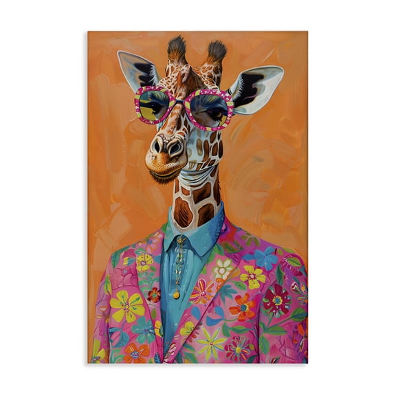Stupell Industries Bright & Trendy Giraffe in Suit Animals Painting Wrapped Canvas Canvas Art Print Wall Art, 16 x 24