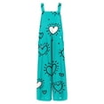 thumbnail image 4 of Fgvctg Valentine's Day Jumpsuits for Women Dressy Sleeveless Date Night Spaghetti Straps Overalls Dressy Wide Leg Pant Love Heart Print Bib Overalls Romper Sprimg Pants With Pockets Cyan L, 4 of 5