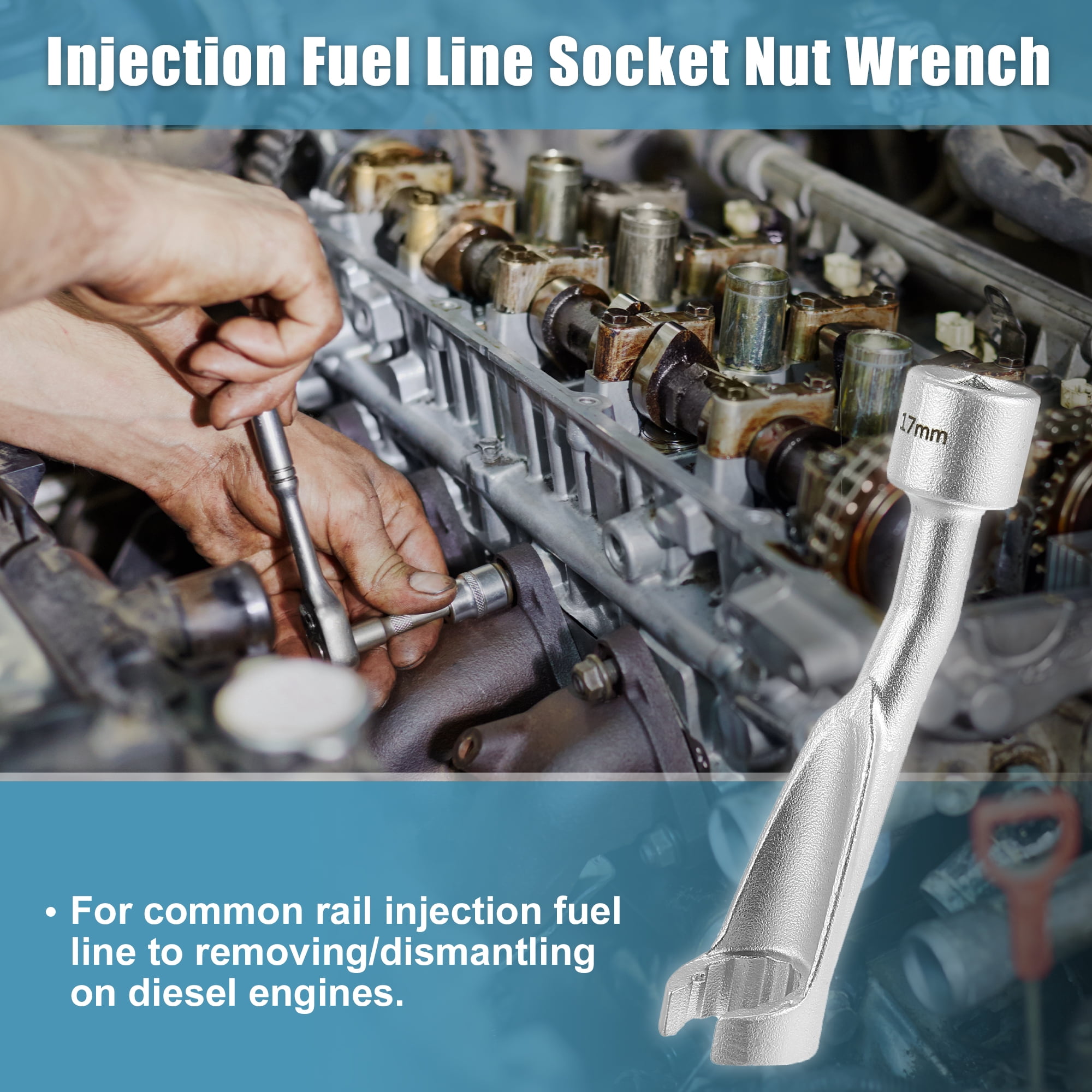 Unique Bargains 17mm 12 Point Common Rail Injection Fuel Line Socket Nut Wrench