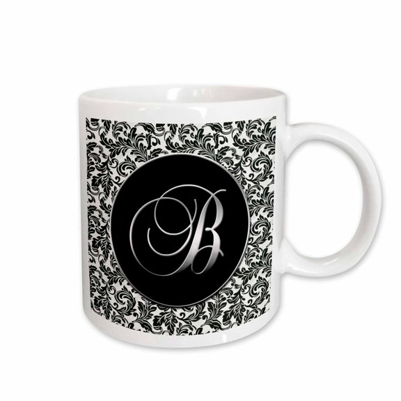 3drose, Letter B - Black and White Damask, 11oz Mug