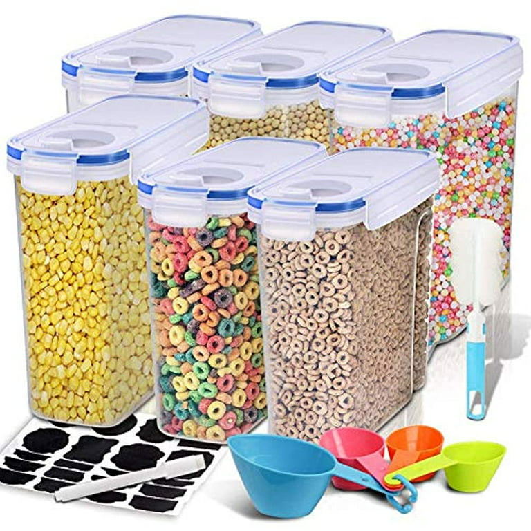 6 Pack 5.2L Large Airtight Food Storage Containers for Kitchen  Organization, Plastic Large Pantry Storage Boxes with Lables and Measuring  Spoon Set