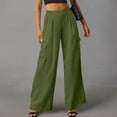thumbnail image 2 of aohooy Cargo Pants Ladies Elastic Waist Solid Wide Leg Pant Pull On Lightweight Loose Trousers with Multi Pockets Army Green,L, 2 of 8