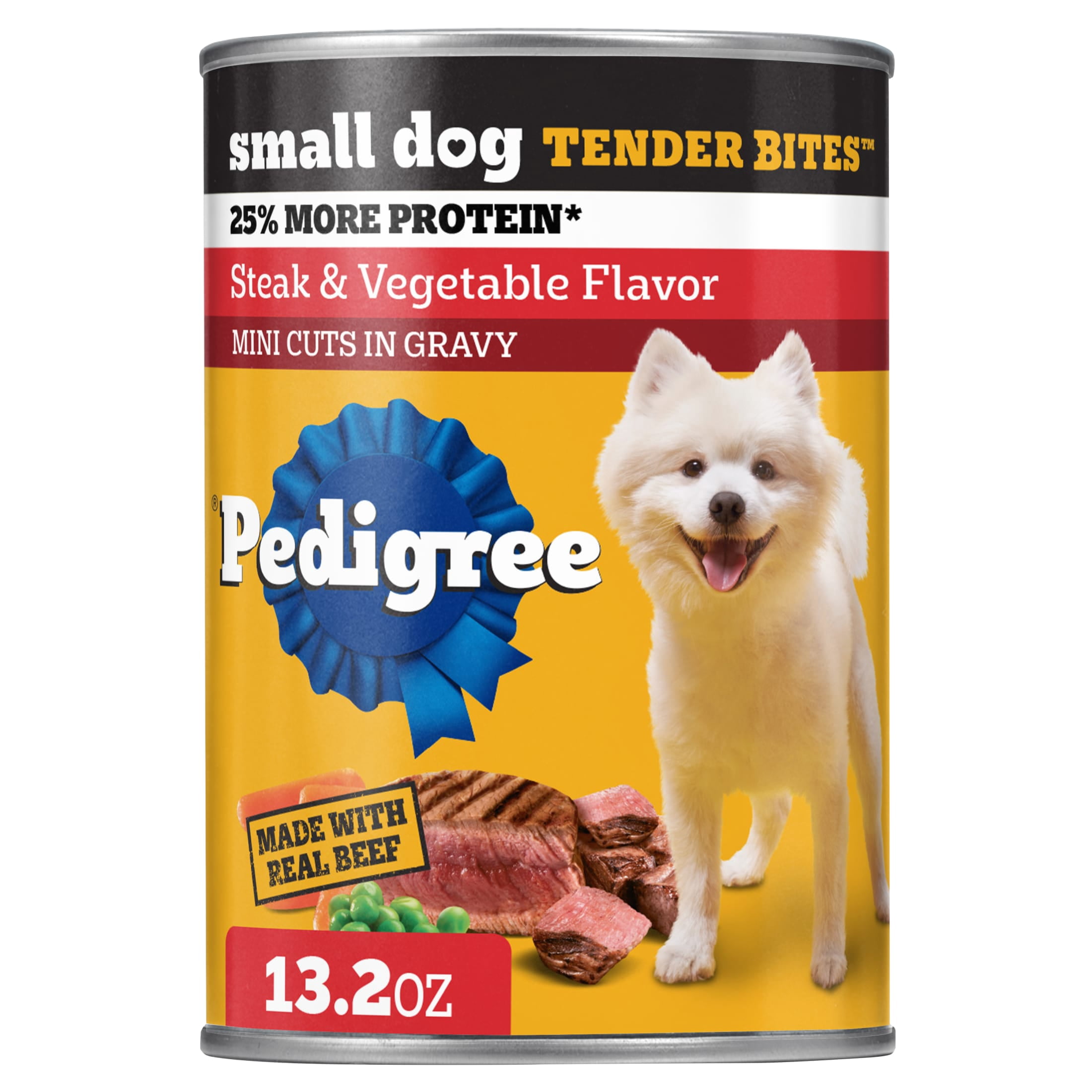 (6 pack) Pedigree Small Dog Tender Bites In Gravy Wet Dog Food, Steak & Vegetable Flavor, (12) 13.2 oz Cans