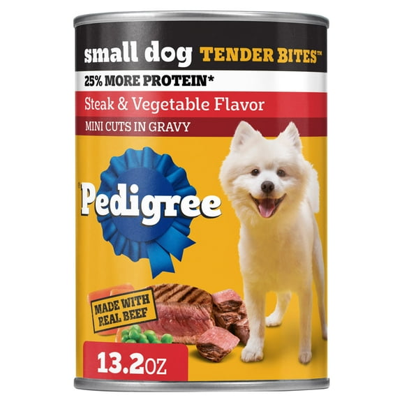 Pedigree Small Dog Tender Bites In Gravy Wet Dog Food, Steak & Vegetable Flavor, (12) 13.2 oz Cans
