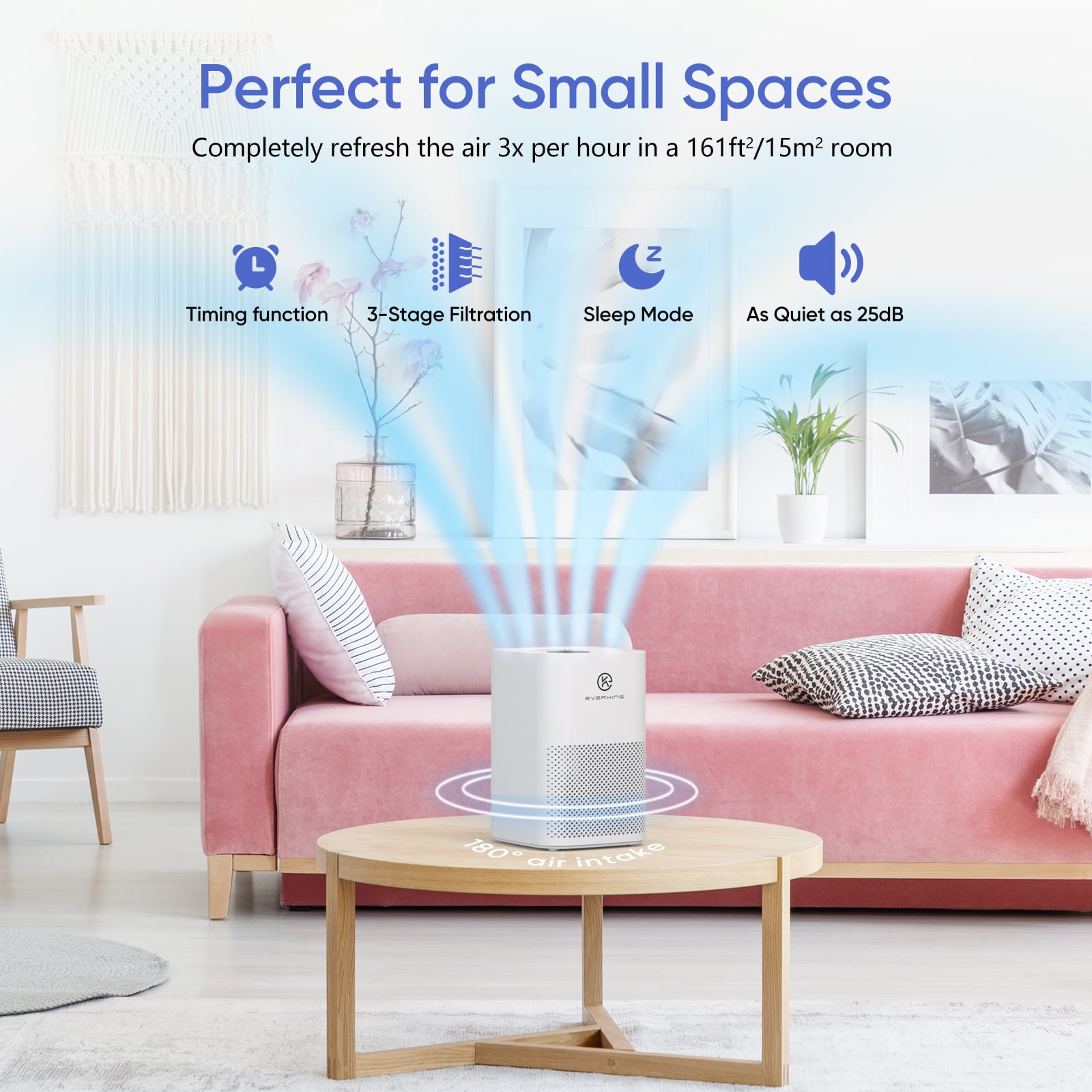 EVERKING Air Purifier for Allergies and Asthma, Desktop HEPA Air Cleaner for Bedroom, Home & Office