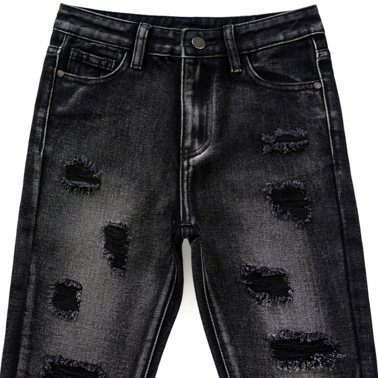 Hotiary Childrens' Stretch Straight Pants Casual Ripped Destroyed