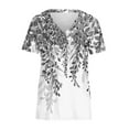 thumbnail image 4 of PENGXIANG Hauts pour Femmes Mode Décontractée Imprimé Col en V Manches Courtes T-shirt Imprimé Bleu G, 4 of 5
