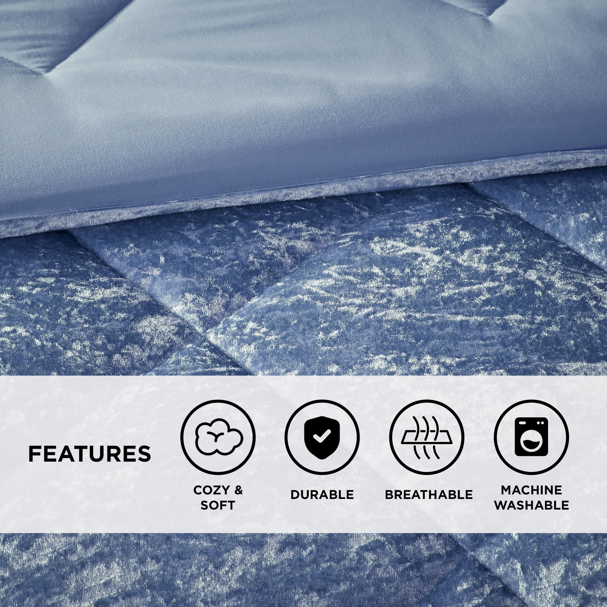 Regency Heights Twin/Twin XL Size Comforter Sets, Velvet Bedding Comforter Set for All Seasons, Blue Bedding Set with Decor Pillow for College Dorm, 3-Piece