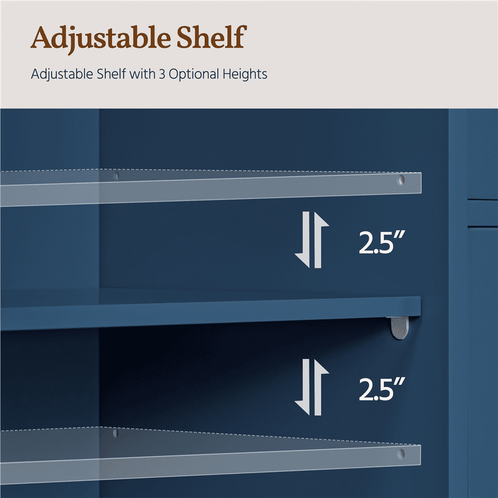 Yaheetech Wooden Floor Cabinet w/ Multi-Tiers & 3 Drawers, Navy Blue