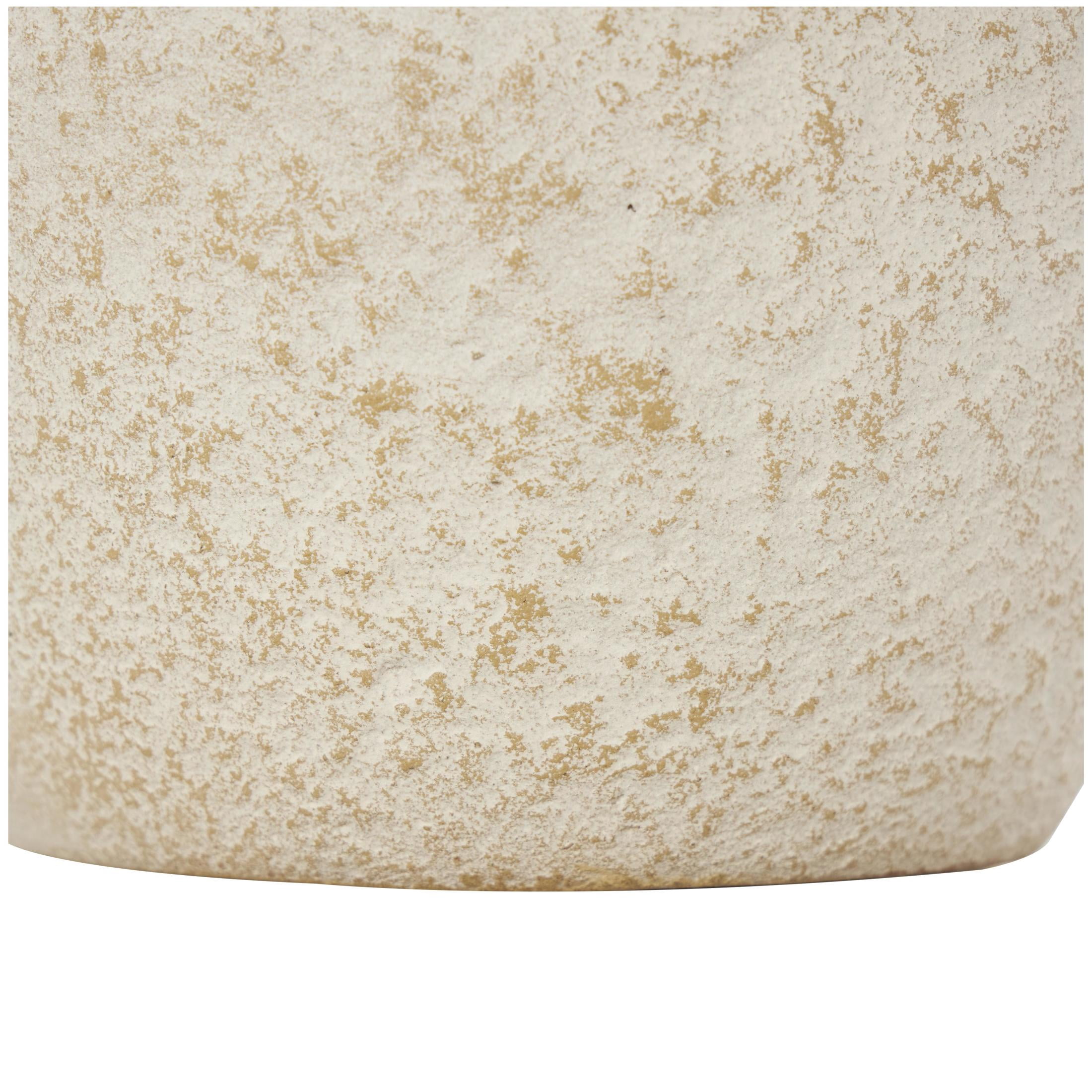 DecMode 12" Hourglass Textured Cream Ceramic Vase with Brown Distressing
