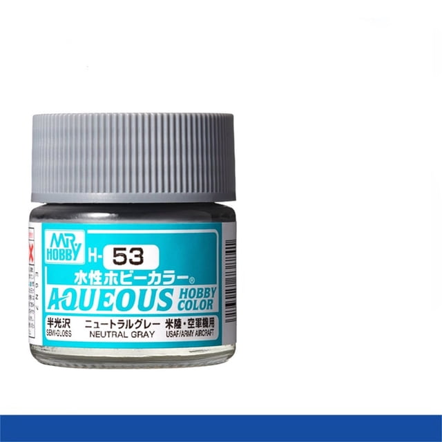 Mr. Hobby Aqueous H53 Semi-Gloss Neutral Gray Acrylic Paint 10ml, Moderate Sheen Neutral Gray Tone, Water-Based Acrylic Paint for Scale Models, Miniatures and General Model Detailing