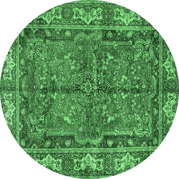 Ahgly Company Indoor Round Persian Emerald Green Traditional Area Rugs, 7' Round