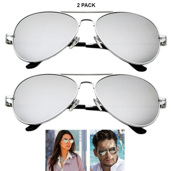 2 Pack Sunglasses Lens Metal Retro Shade Vintage Pilot Fashion Woman Men