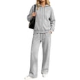 thumbnail image 3 of Women Hoodie Dqueduo Women's Fashion Solid Color Long Sleeve Hooded Zip Up Top And Elastic Waist Pocket Pants Set, Sizes S-XXXL, 3 of 8