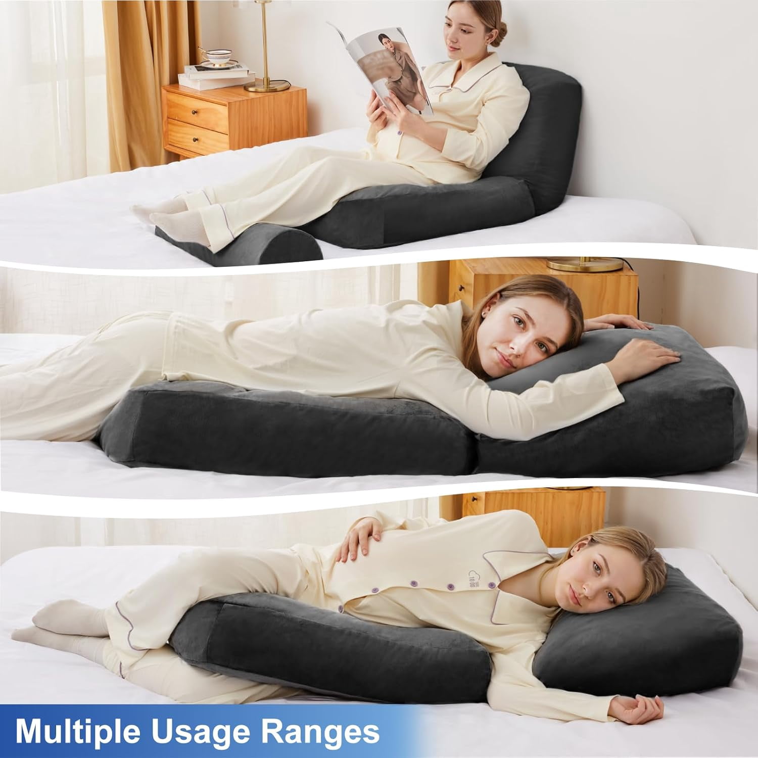 Pregnancy Pillow for Sleeping – 44.5 Inch Full Body Pillow with Leg Pillow & Removable Cover, Supports Back, Legs, Belly, Hips for Pregnant Women (Black)