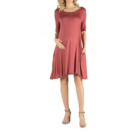 

24seven Comfort Apparel Soft Flare T Shirt Maternity Dress with Pocket Detail M0116149 Made in USA