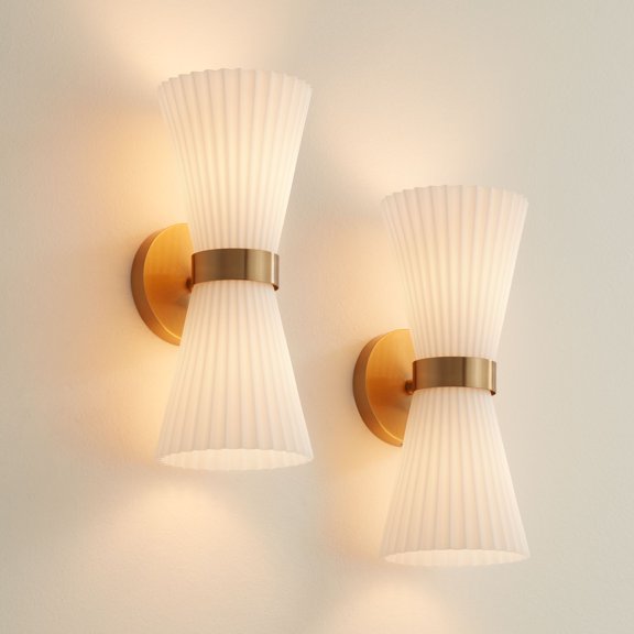 Possini Euro Design Possini Euro Peter 14" High Warm Brass 2-Light Wall Sconce Set of 2