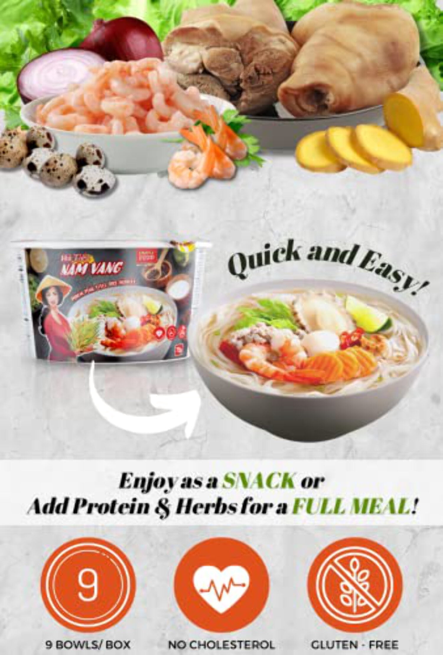 Instant Phnom Penh Rice Noodle (9 Bowls/Box): $1.99 per Bowl (80g), Fork Included by Simply Food