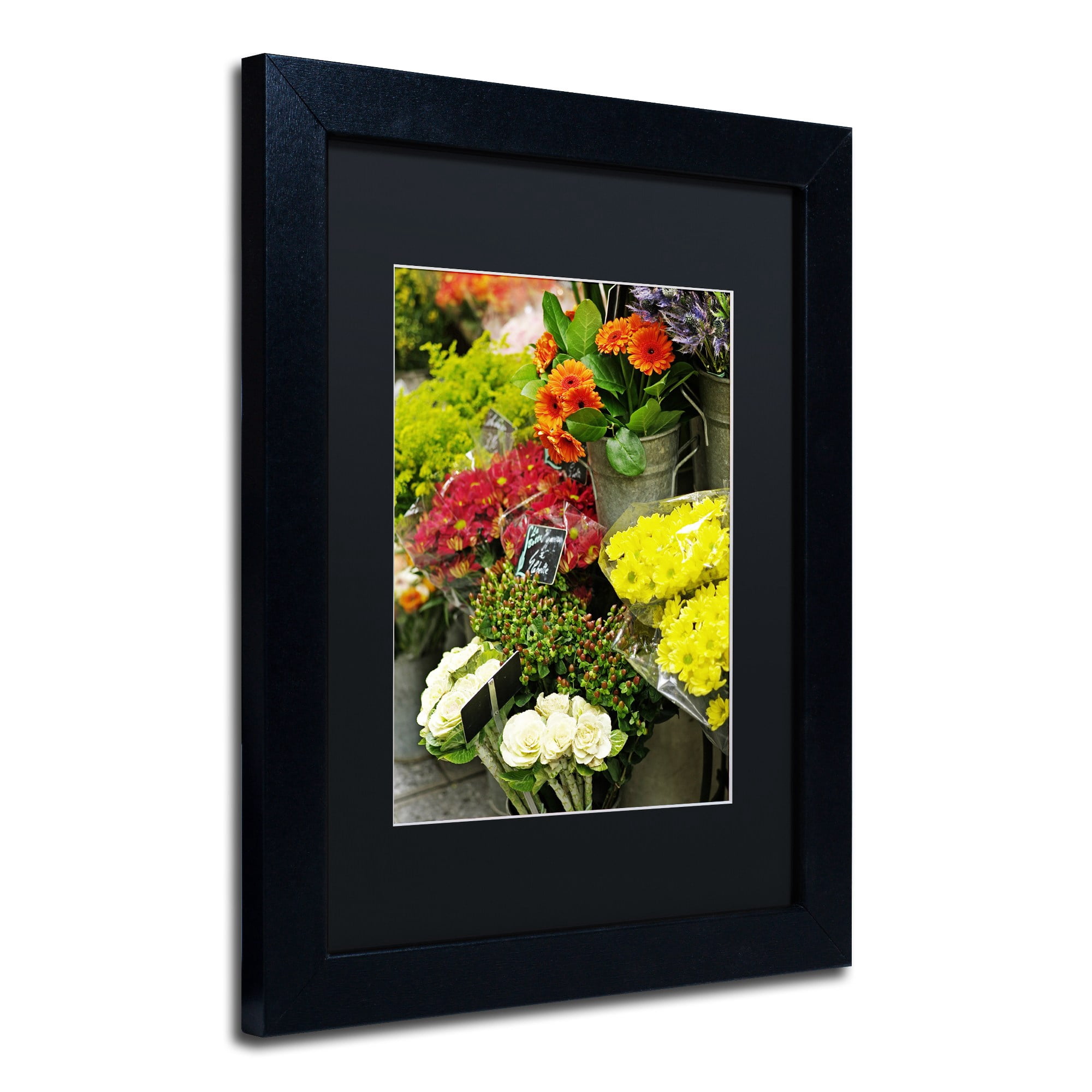 Trademark Fine Art "Parisian Flowers" Canvas Art by Preston Black Mat, Black Frame