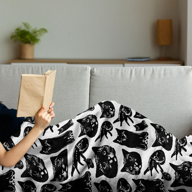 Cat Lover Soft Flannel Fleece Throw Blanket Monochrome Portraits