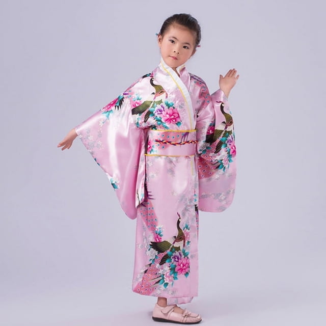Conjunto de pijama tipo cárdigan con estampado modificado tradicional para niñas, bata y vestido con flores pequeñas
