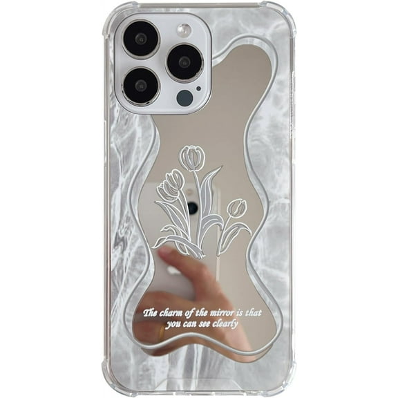 Tulip Flower Water Ripple Plating Mirror Phone Case Compatible with iPhone Case (White,iPhone 14)