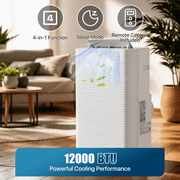 Dateyes 12000 BTU Portable Air Conditioners, 4-1 Standing Smart Cooling AC with Remote Control, Cooling, Heating, Dehumidifier and Fan, Automatic Unit for Bedroom, 55dB Quiet, Portable AC for Room