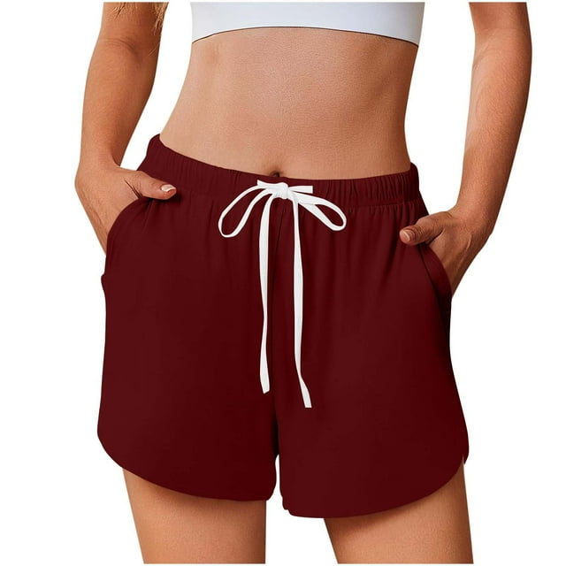 FAIWAD Shorts for Women Elastic Waist Drawstring Quick Dry Pjs Shorts Summer Breathable Soft Pockets Home Shorts