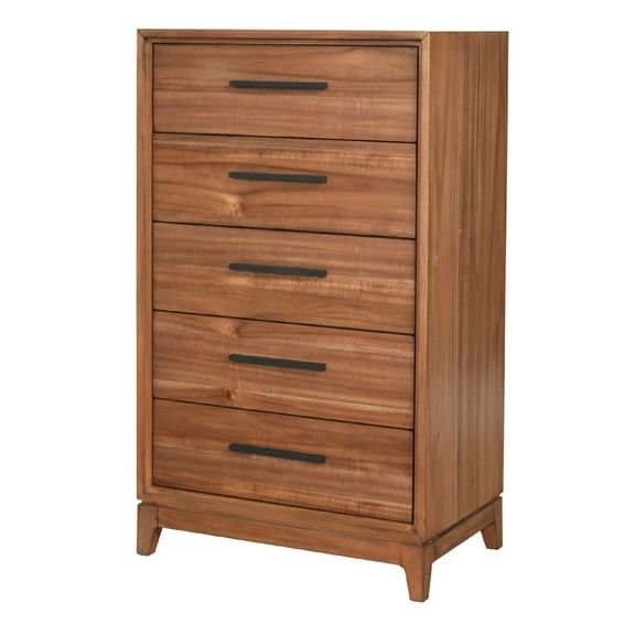 Chest with 5 Drawers and Wooden Frame, Brown