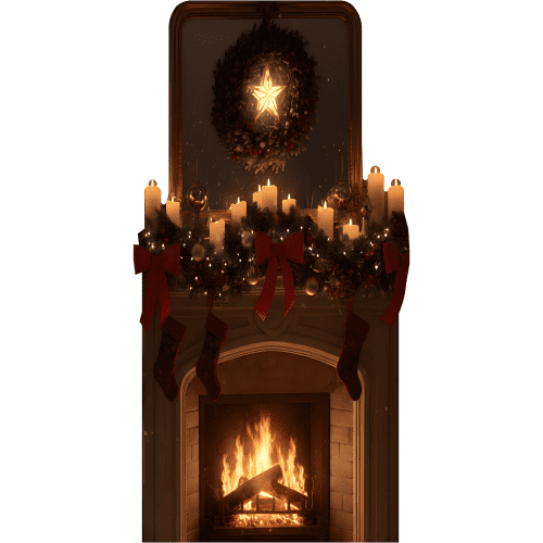 SP13573 Holiday Christmas Cozy Fireplace Wreath Stockings Candles Cardboard Cutout Standee Standup