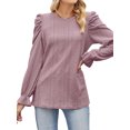 thumbnail image 5 of Nlife Women Puff Long Sleeve Eyelet Blouse Casual Tunic Top, 5 of 6