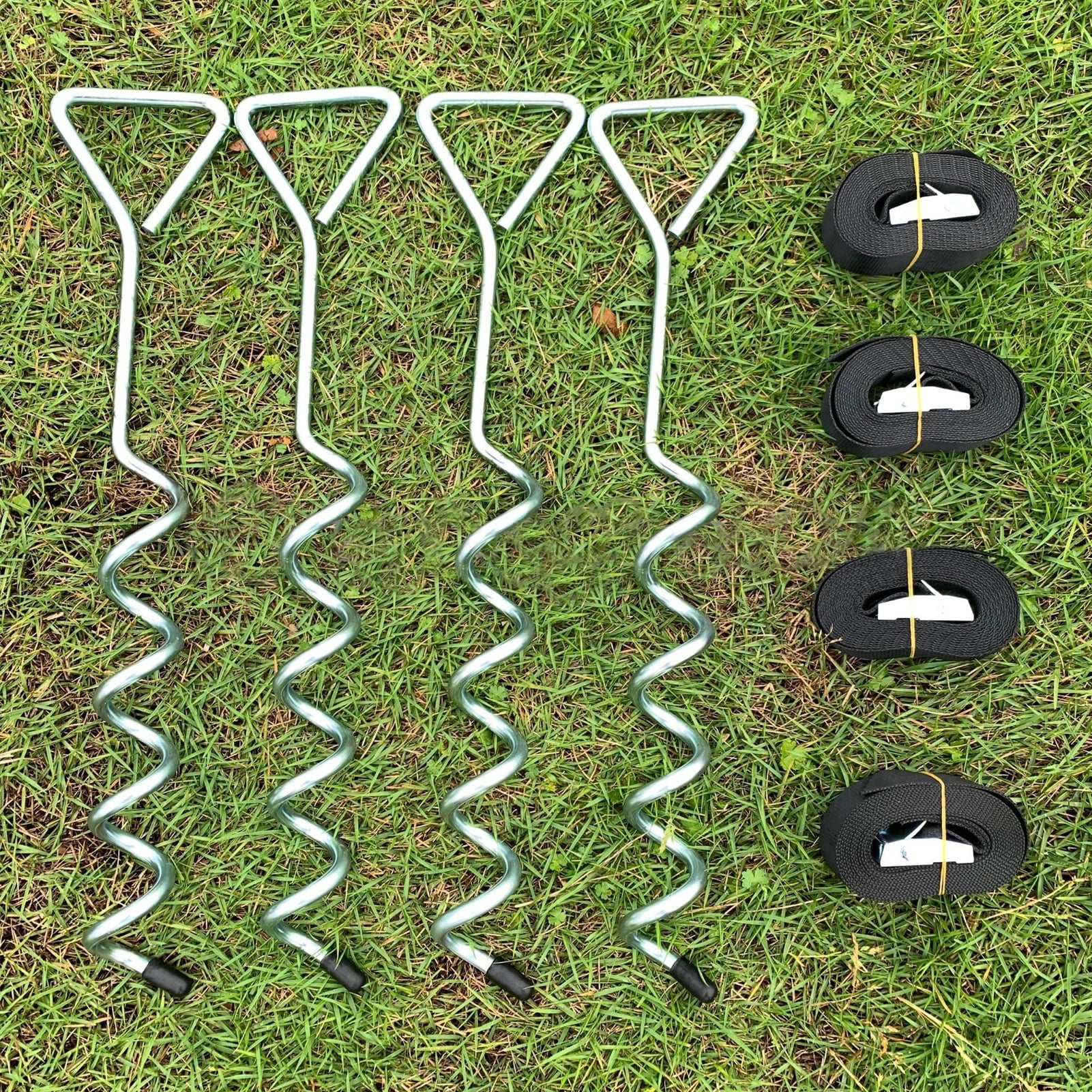 4PCS 42cm Heavy Duty Trampoline Anchors Set Stainless Corkscrew Tent Stakes Garden Stakes Set with Straps