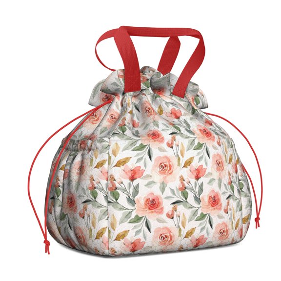 Pioneer Flower Floral Print Pattern Drawstring Lunch Bag Women - Drawstring Lunch Bag Insulated for Work Office - Stain-Resistant Large Lunchbags for Women with Multi-Pockets