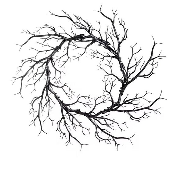 Black Twig Wreath 16.53In Halloween Door Decor Plastic Front Porch Hanger For Indoor Outdoor Party Gothic Theme Display Without Lighting A
