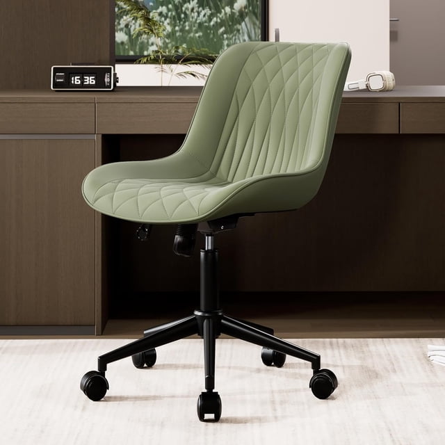 Chaise de Bureau à Domicile avec Roulettes, Chaise de Travail Moderne Ergonomique Grand avec Dossier Réglable, Chaise Pivotante à Roulettes pour Coiffeuse, Similicuir Confortable, Chaise de Travail Sans Accoudoirs pour Ordinateur, Étude, Olive