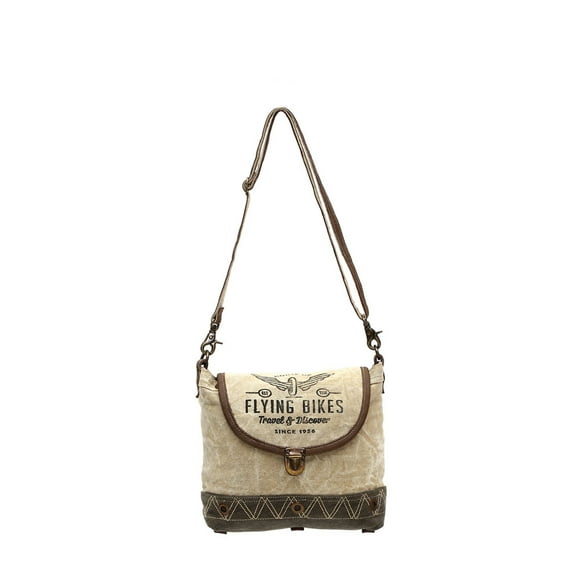 Flying Bikes Upcycled Canvas and Genuine Leather Trim Crossbody Bag