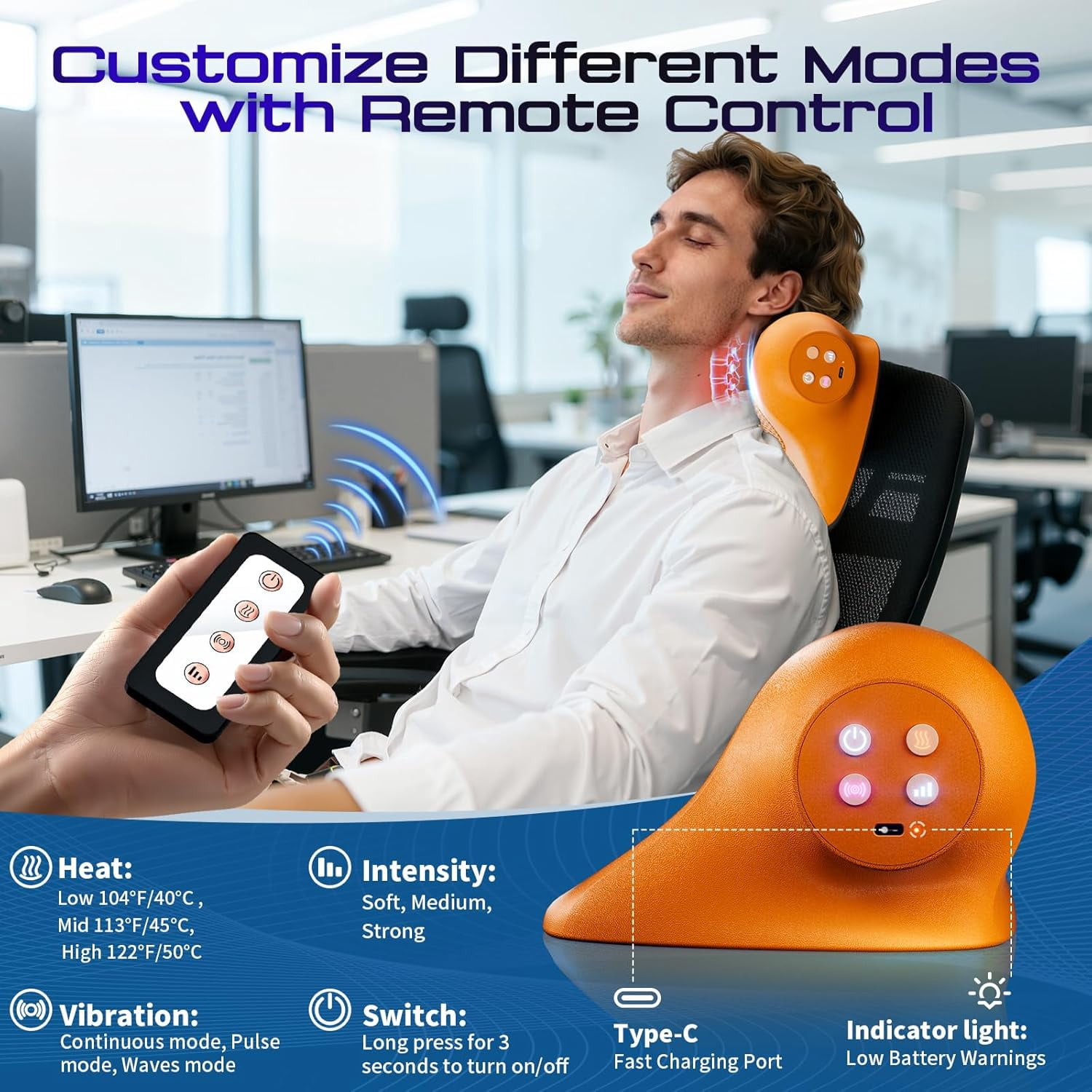 Neck Massager with Heat, 3-in-1 Electric Cervical Massager for Pain Relief & Hot Compress, Ergonomic Neck and Shoulder Relaxer Stretcher - Ideal Gift for Office Workers, Athletes & Everyone, Brown