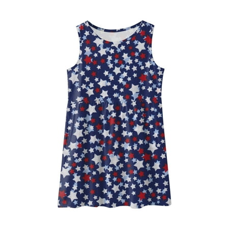 

Dresses For Girls Toddler Kids Fourth Of July Independent Day Star Stripes Prints Sleeveless Pockets Party Costome Sundress 3-4 Years