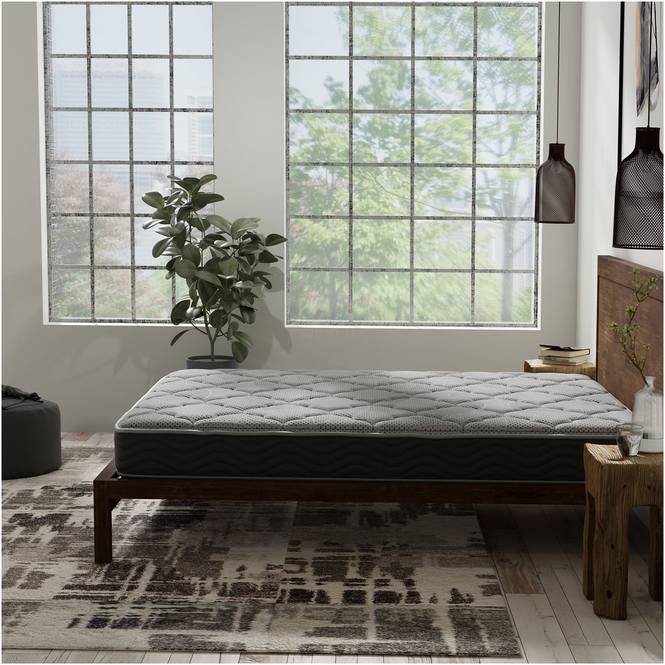 JERFIT 8 Inch Firm Twin Hybrid Mattress, CertiPUR-US Certified, Gel Infused Cooling Foam Pocketed Coils for Support, Motion Isolation, Edge Support, Black+Gray