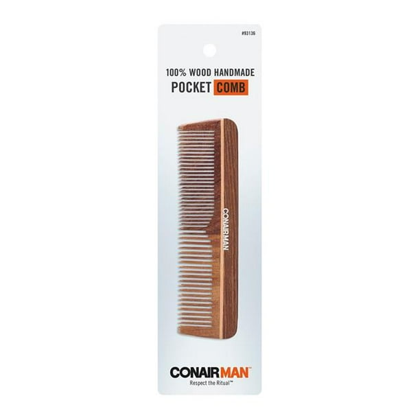 Conair 7406304 Hand Cut Wooden Mens Pocket Comb