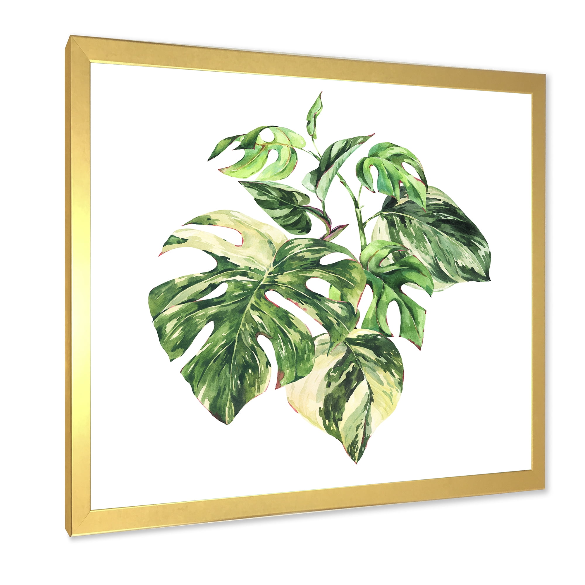 Designart 'Tropical Green Leaves On White In Summer Times I' Tropical Framed Art Print