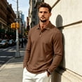 thumbnail image 6 of Vxararl Mens Golf Polo Shirts Long Sleeve UPF 50+ Performance Lightweight Business Casual Classic Collared Golf Shirts Light Brown L, 6 of 9